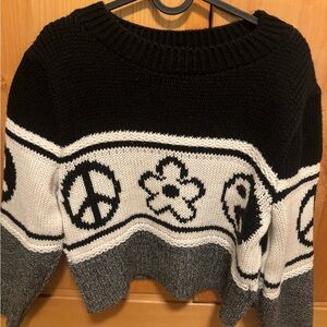 Topshop Black and Gray Peace Symbol Sweater